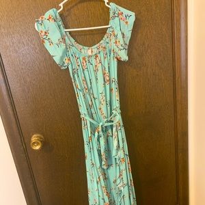 Off the shoulder high low dress.